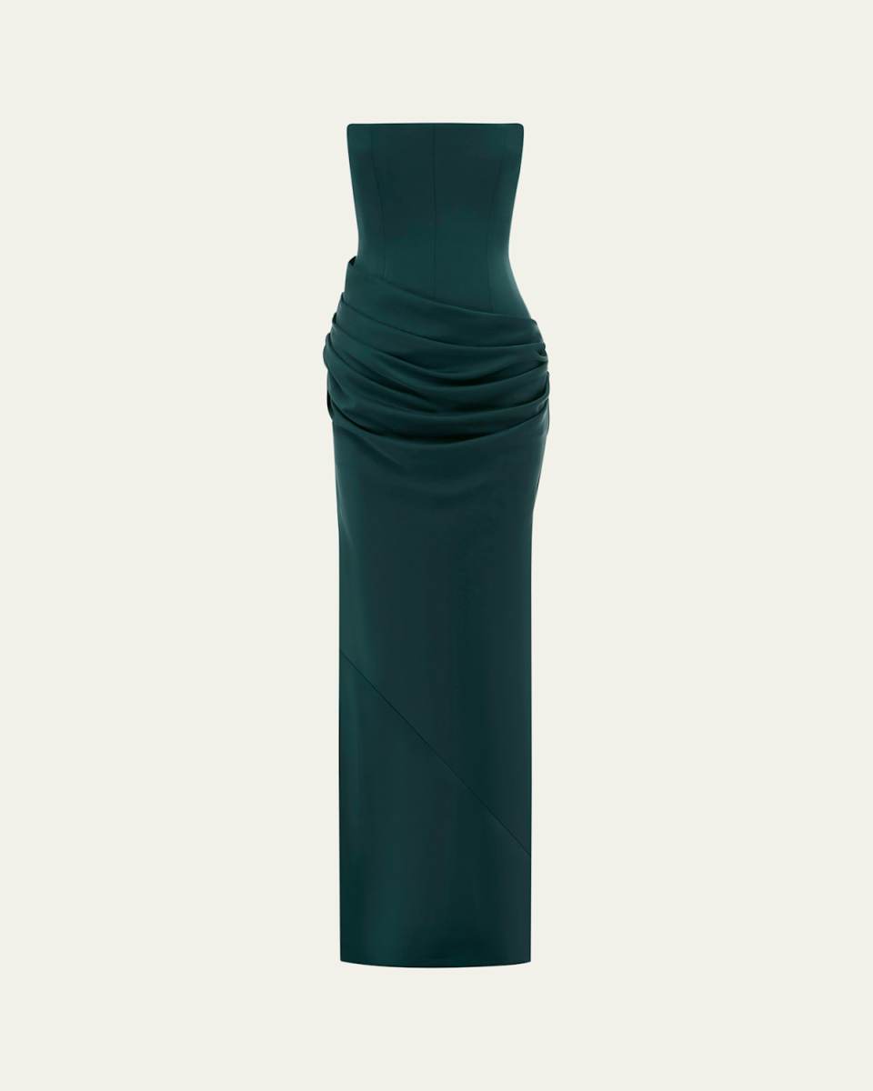 Strapless Draped Satin Crepe Gown